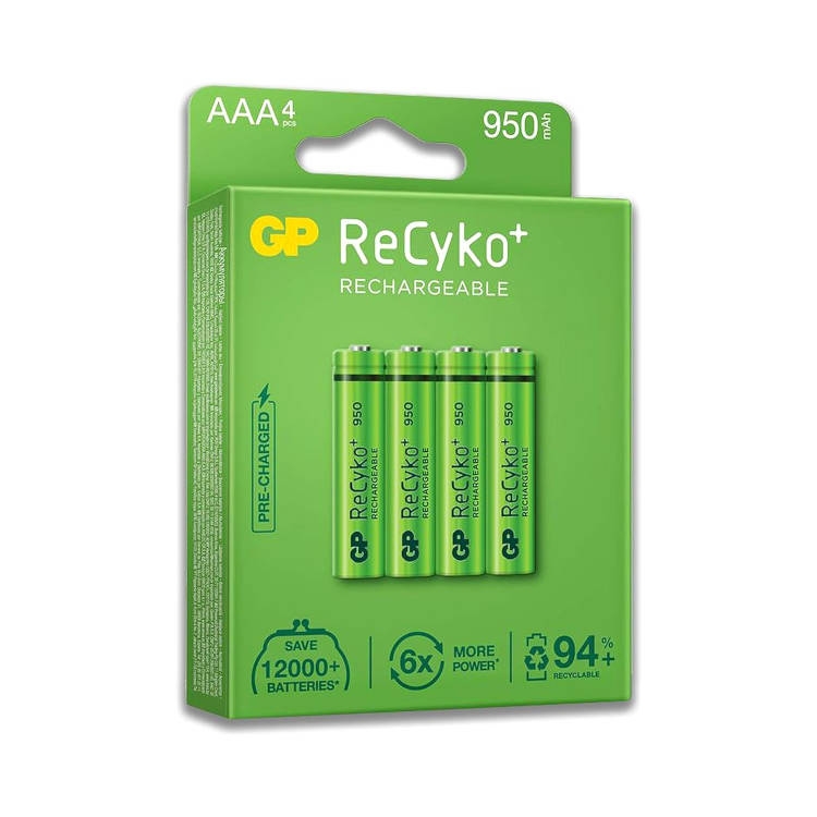 4 סוללות נטענות AAA מסדרת ReCyko תוצרת GP