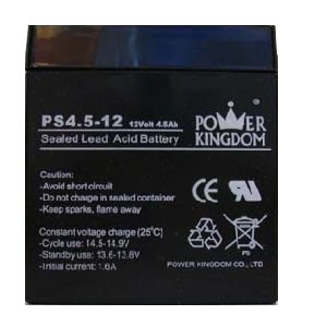 סוללה נטענת 12V עוצמה 4.5AH תוצרת Power Kingdom דגם PS4.5-12