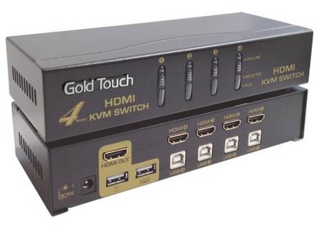 חיבורי HDMI ו-USB ב-KVM ל-4 מחשבים
