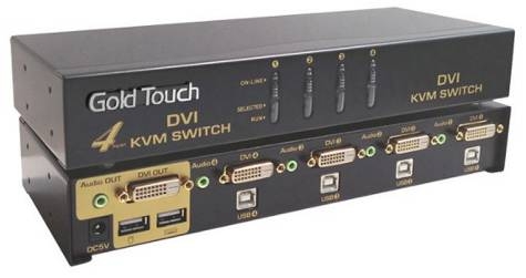 חיבורי DVI ו-USB ב-KVM ל-4 מחשבים