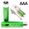 2 סוללות נטענות AAA ומטען חשמלי GP ReCyko