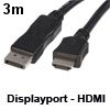כבל וידאו חיבור Displayport ל- HDMI אורך 3 מטר מבית NEDIS דגם CABLE-571/3