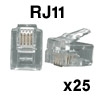 25 יחידות קונקטור (פלאג) RJ11 לכבל טלפון 4 פינים