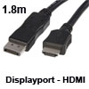כבל דיגיטלי Displayport לחיבור HDMI אורך 1.8 מטר תוצרת NEDIS דגם CABLE-571-1.8
