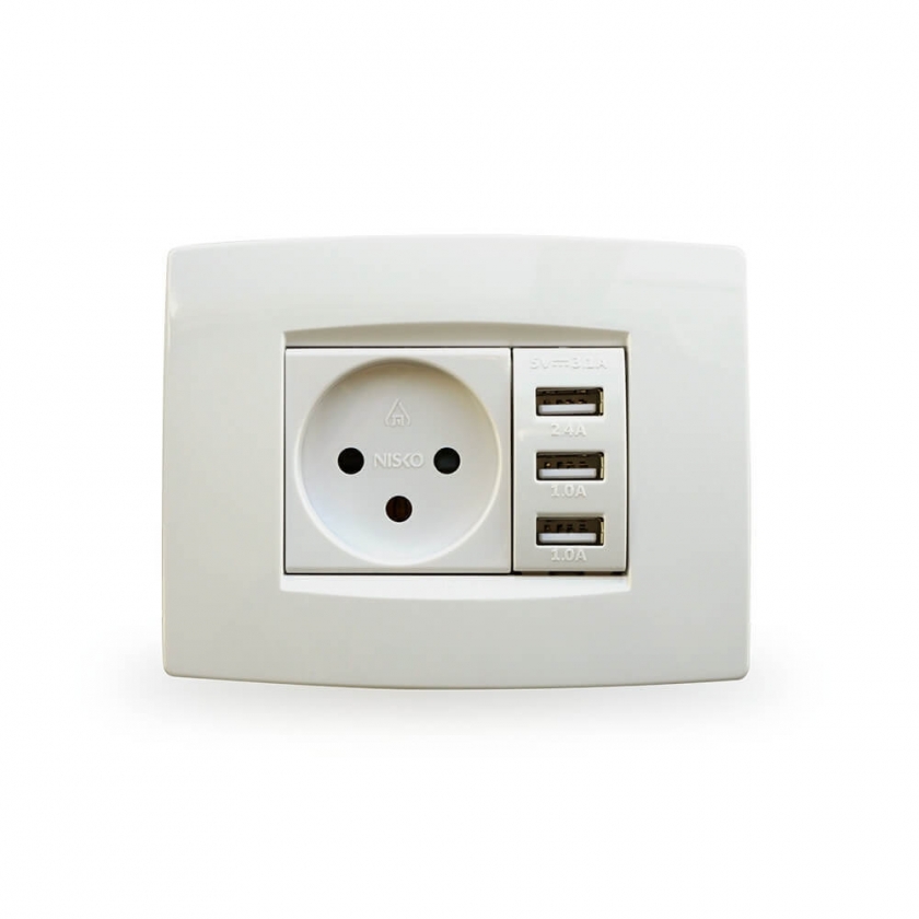 שקע חשמל משולב 3 טעינה USB לקופסא 3 מקום