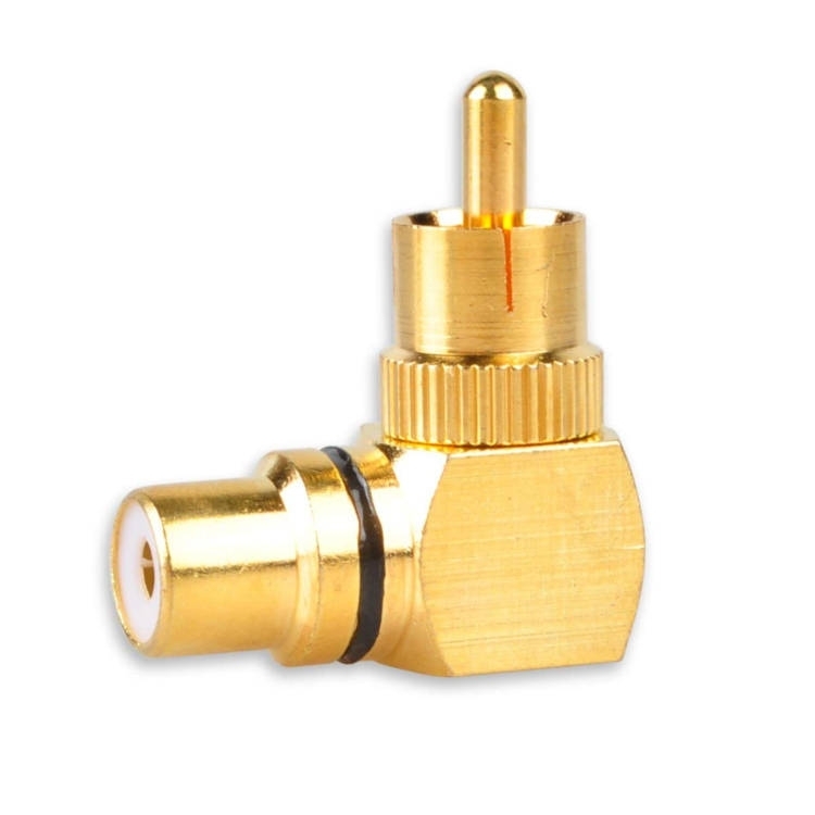 מתאם RCA בזוית 90 מעלות מתכת מוזהב זכר-נקבה