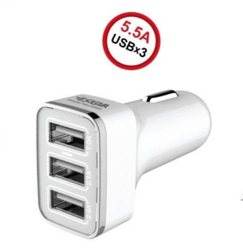 מטען USB עוצמתי לרכב 5.5A עם 3 שקעים