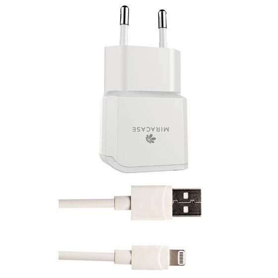 מטען USB 2.1A לשקע חשמל + כבל אייפון Lightning