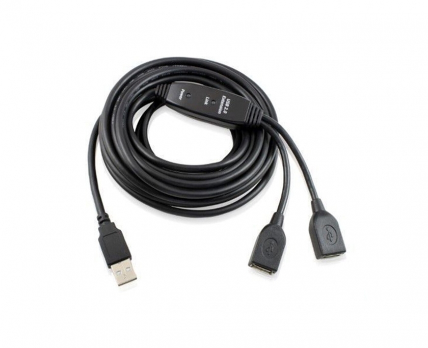 כבל USB-2.0 אקטיבי מוגבר 5 מטר עם פיצול ל-2 כניסות USB