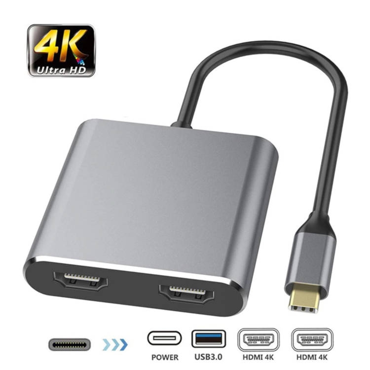 מתאם מחיבור Type C ל-2 חיבורי מסך HDMI רזולוציה 4K