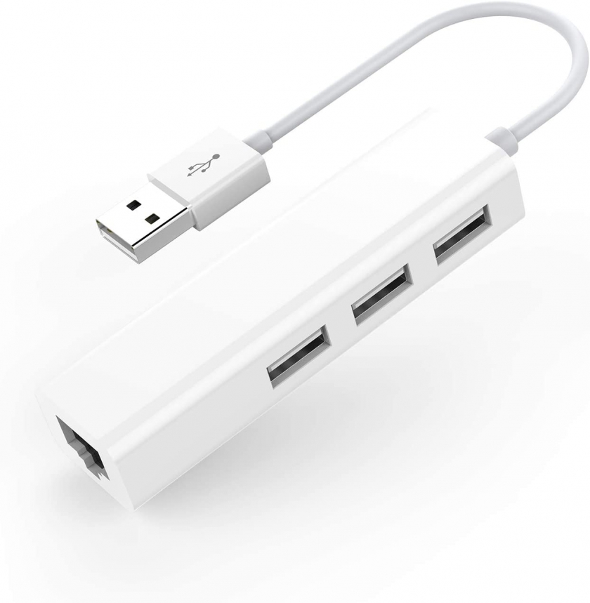 מתאם רשת קווית RJ45 בחיבור USB כולל 3 חיבורי USB