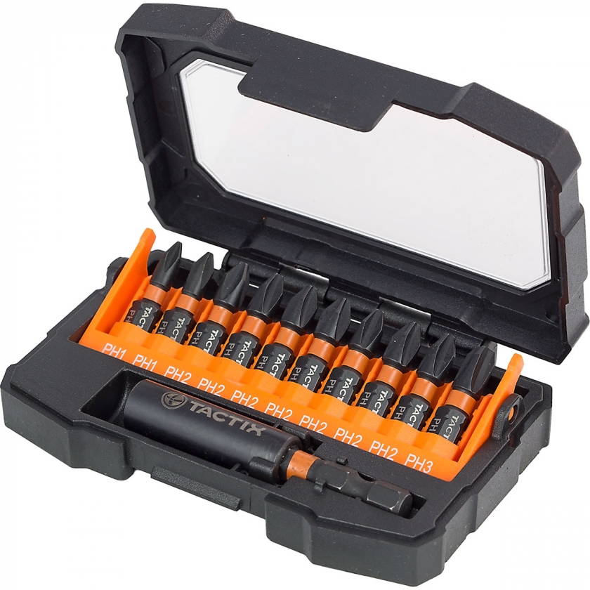 11 ביטים למברגה + קופסת אחסון - TACTIX 455871