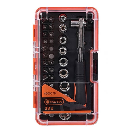 ערכה 38 חלקים מפתח ראצט + בוקסות וביטים - TACTIX 900079