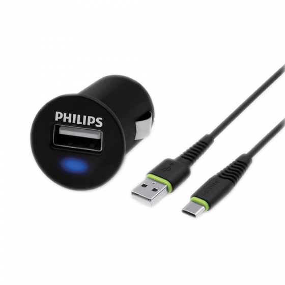 מטען USB מהיר לרכב Philips 2.1A  כולל כבל Type C