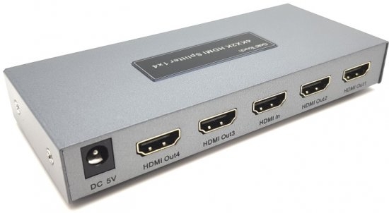 מפצל HDMI Splitter ל-4 מסכים בו זמנית כולל הגברה. תקן 1.4 ותמיכה ב-4K
