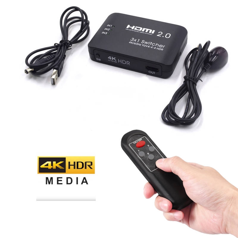 ממתג HDMI-2.0 4K 60hz עם 3 כניסות ושלט