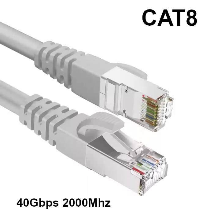כבל רשת CAT8 אפור, אורך 50 מטר