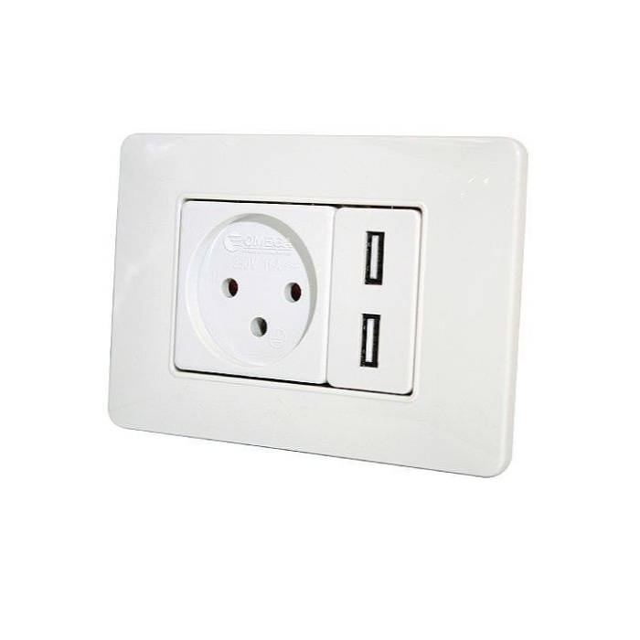 שקע חשמל + 2 שקעי טעינה USB לקופסא 3 מקום