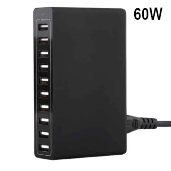 מטען USB שולחני ל-10 חיבורים 60W