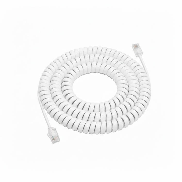 כבל מסולסל בצבע לבן לשפורפרת טלפון - אורך 6 מטר