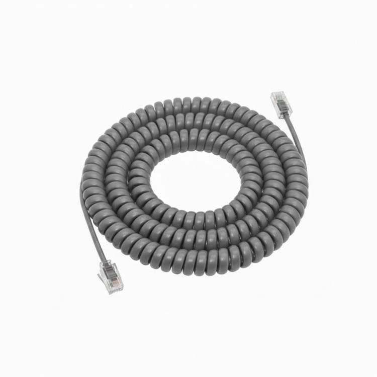 כבל מסולסל בצבע אפור לשפורפרת טלפון - אורך 6 מטר