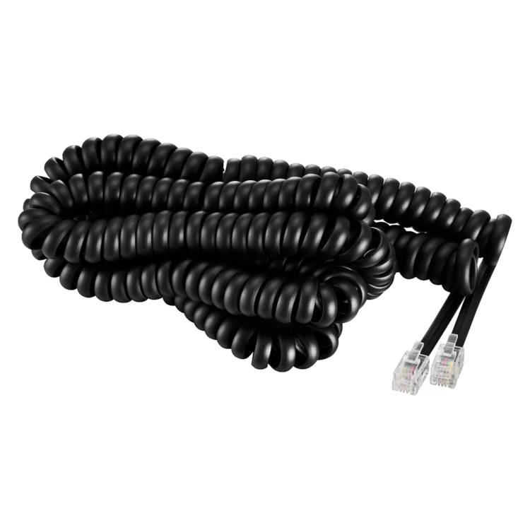 כבל מסולסל בצבע שחור לשפורפרת טלפון - אורך 8 מטר