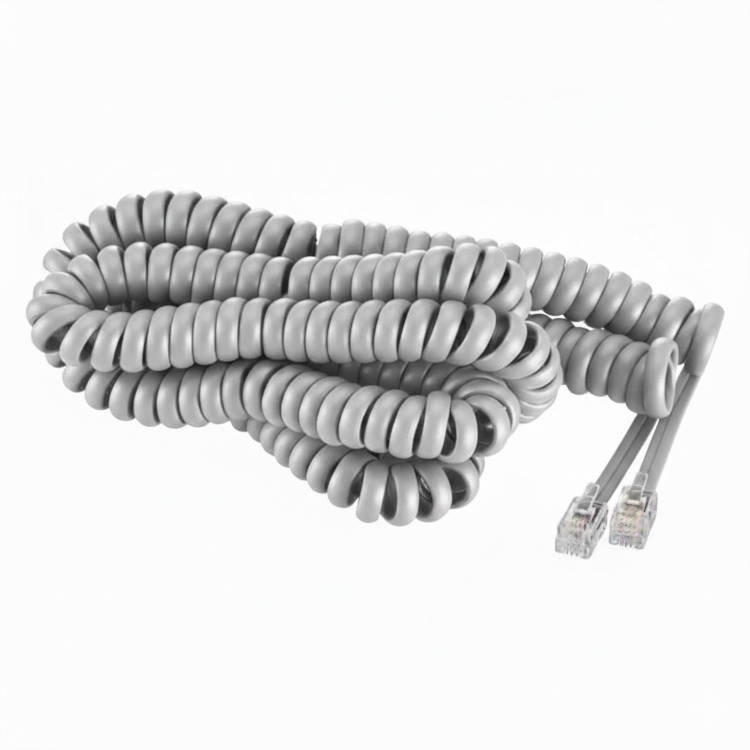 כבל מסולסל בצבע אפור לשפורפרת טלפון - אורך 8 מטר
