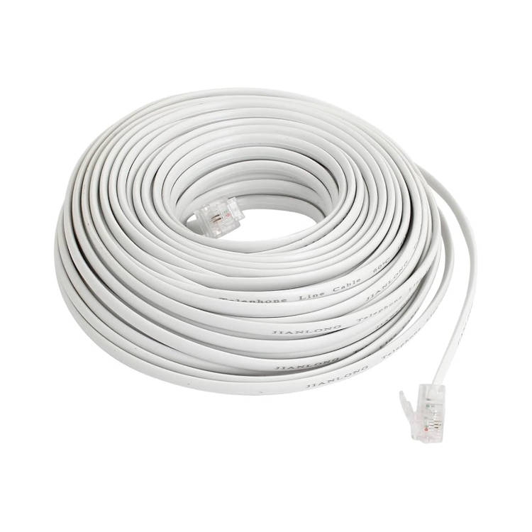 כבל טלפון לבן חיבורים אמריקאים (RJ11) באורך 20 מטר
