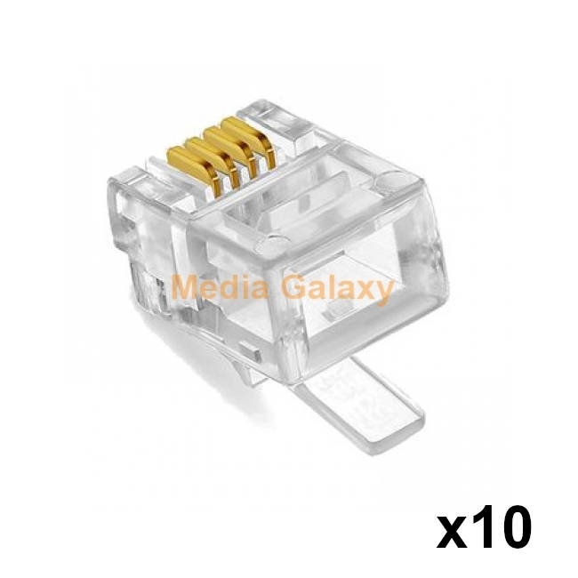 10 קונקטורים RJ11 6P4C אמריקאי ללחיצה על כבל טלפון