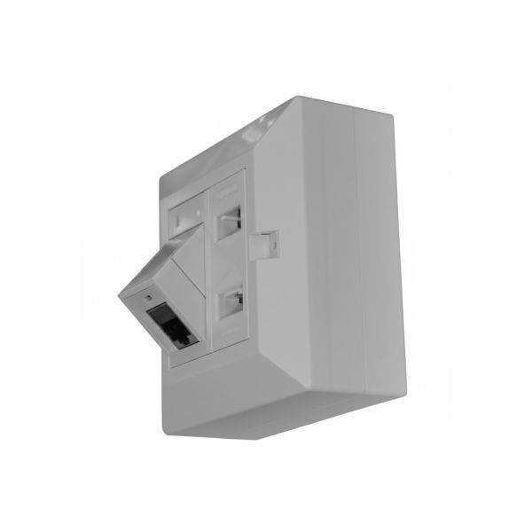 שקע משולב 2 טלפון + RJ45 CAT5e משופע עם קופסא על הטיח