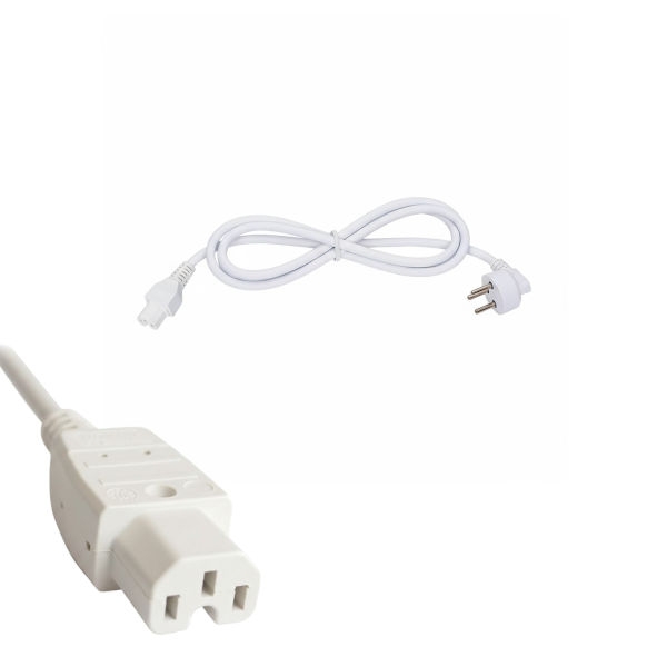 כבל חשמל לבן (כבל קומקום) עם שקע IEC320 C15 אורך 2 מטר