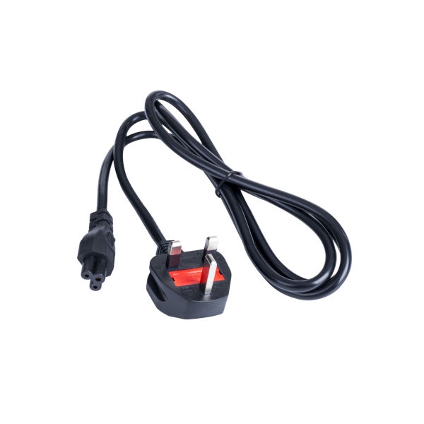 כבל חשמל 220V תקן בריטי עם חיבור מיקי מאוס (3 עיגולים) אורך 1.5 מטר