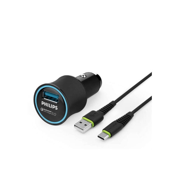 מטען USB מהיר לרכב Philips Quick Charge 3.0 כולל כבל Type C