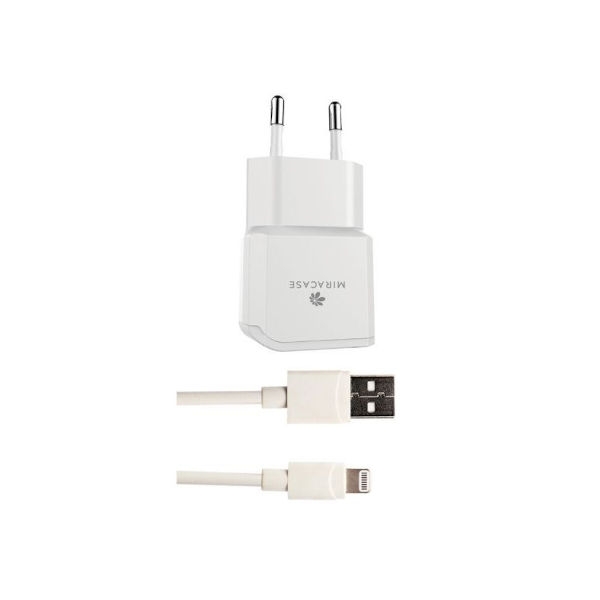 מטען USB 2.1A לשקע חשמל + כבל אייפון Lightning