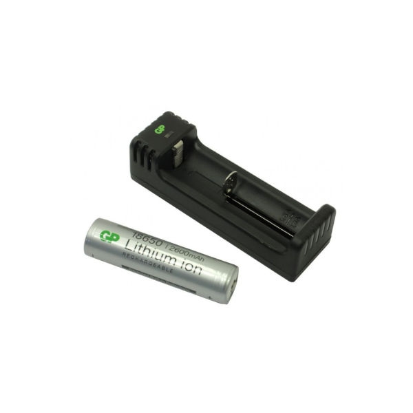 מטען וסוללה נטענת 18650 2600mAH 3.7v תוצרת GP
