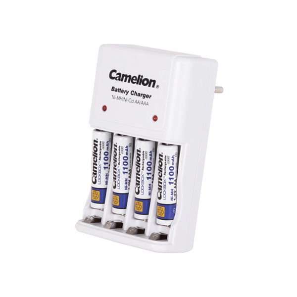 4 סוללות נטענות AAA כולל מטען חשמלי לשקע קיר