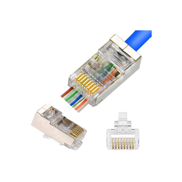 קונקטור RJ45 CAT5e מסוכך עם חורי יציאה לגידים - Pass Through