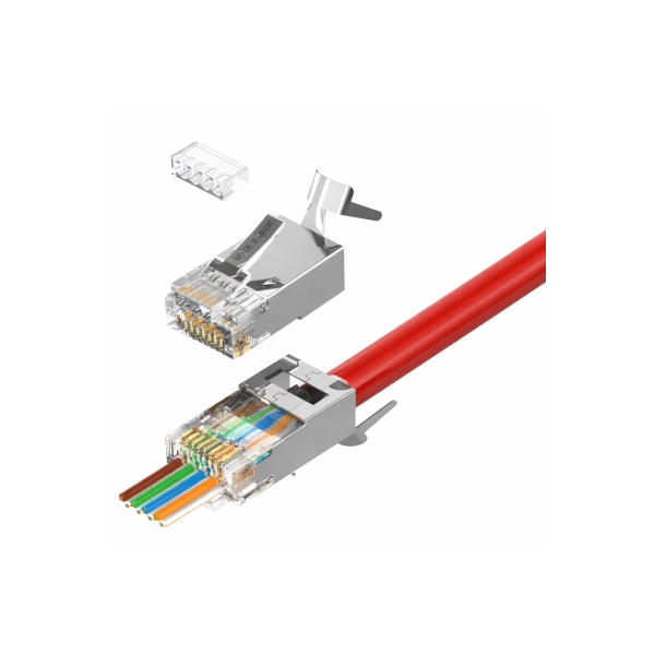 50 יחידות קונקטור RJ45 CAT7 מסוכך עם חורי יציאה לגידים ומוליך