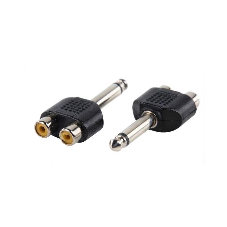 מתאם אודיו PL גדול 6.35mm מונו ל-2RCA נקבה