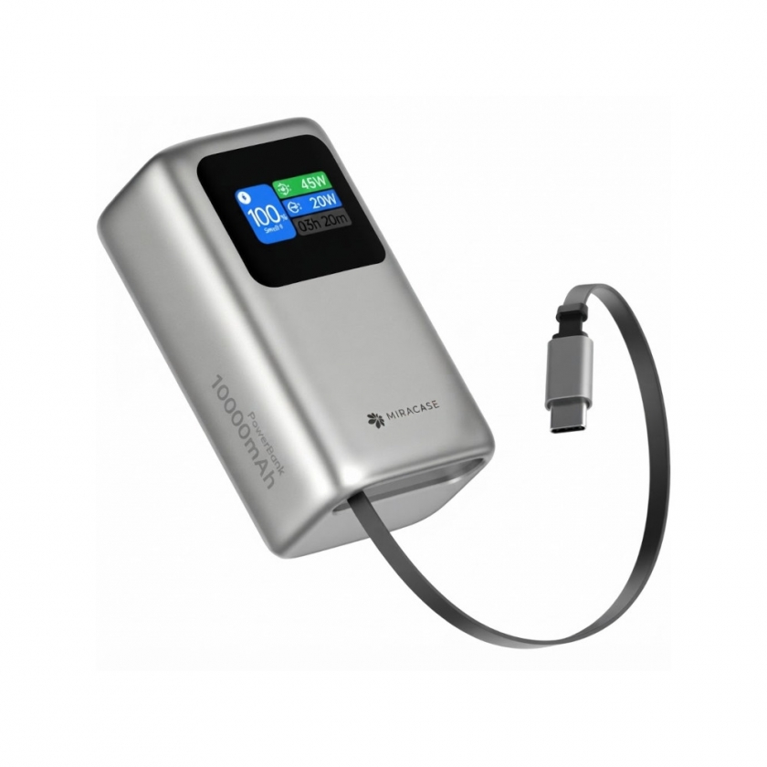 סוללת גיבוי 10,000mAh עם טעינה מהירה 45W וכבל מובנה