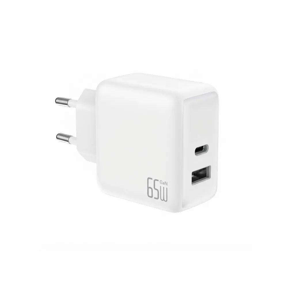 מטען קיר GaN מהיר 65W עם USB-C ו-USB-A