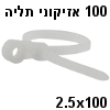 100 אזיקונים לבנים עם חור תליה בגודל 2.5x100