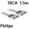 כבל וידאו + אודיו מקצועי 3RCA  אורך 1.5 מטר תוצרת Philips דגם SWV3212S/10