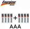 8 סוללות אלקליין AAA איכותיות Energizer MAX
