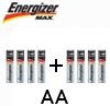 8 סוללות אלקליין AA איכותיות Energizer MAX