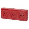 פס 3 שקעי חשמל 220V בצבע אדום להתקנה על הטיח תוצרת ניסקו דגם SUPER N-3