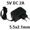 שנאי אלקטרוני ממותג 5V DC 2A פלאג 5.5x2.1mm