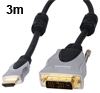 כבל HDMI-DVI מקצועי באורך 3 מטר תוצרת HQ דגם HQSS5551/3