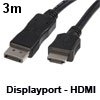 כבל וידאו חיבור Displayport ל- HDMI אורך 3 מטר  4K30HZ