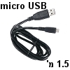 כבל USB ל-micro (מיקרו) שחור 1.5 מטר - מתאים לטלפונים סלולרים